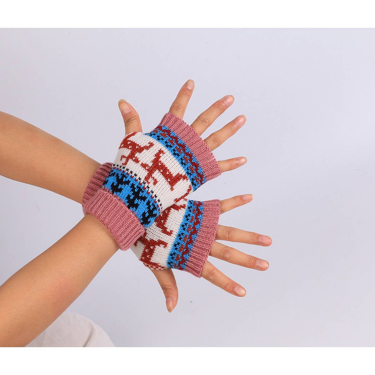 CWAG0083_Christmas Fawn Knitted Half Finger Gloves