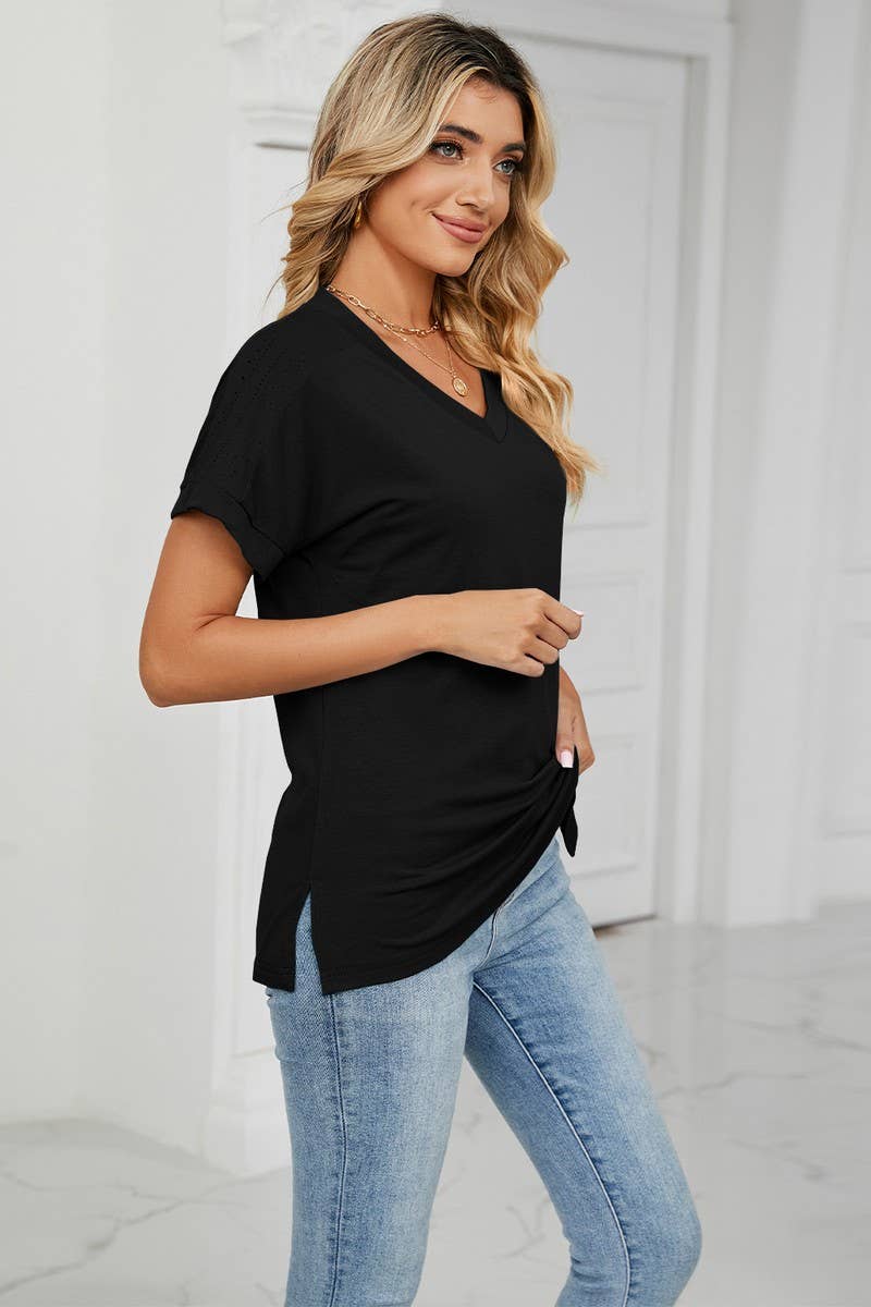 CWTTS0756_V-Neck Shirt Sleeve Top
