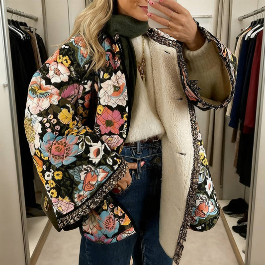 Casual flared sleeve printed cotton jacket