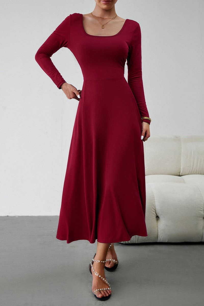 CWDMD0748_Round neck Long Sleeve Maxi Dress