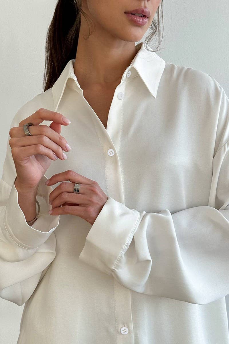 CWSPJ0242_SATIN LONG-SLEEVED TROUSERS PAJAMAS HOME CLOTHES