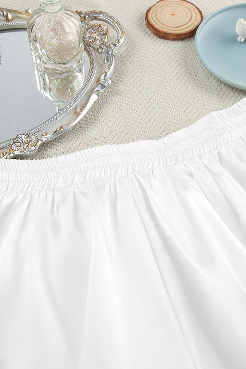 CWSPJ0191_WHITE SATIN LONG SLEEVE SHORTS PAJAMAS HOME SET