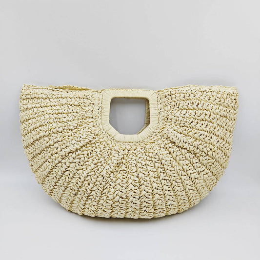 WOMEN PORTABLE MOON WOVEN STRAW BAG_CWAB0812