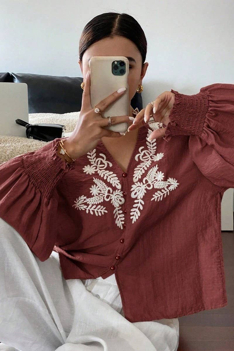 CWTBLL3998_EMBROIDERED FLORAL BUTTON FRONT CARDIGAN SHIRT