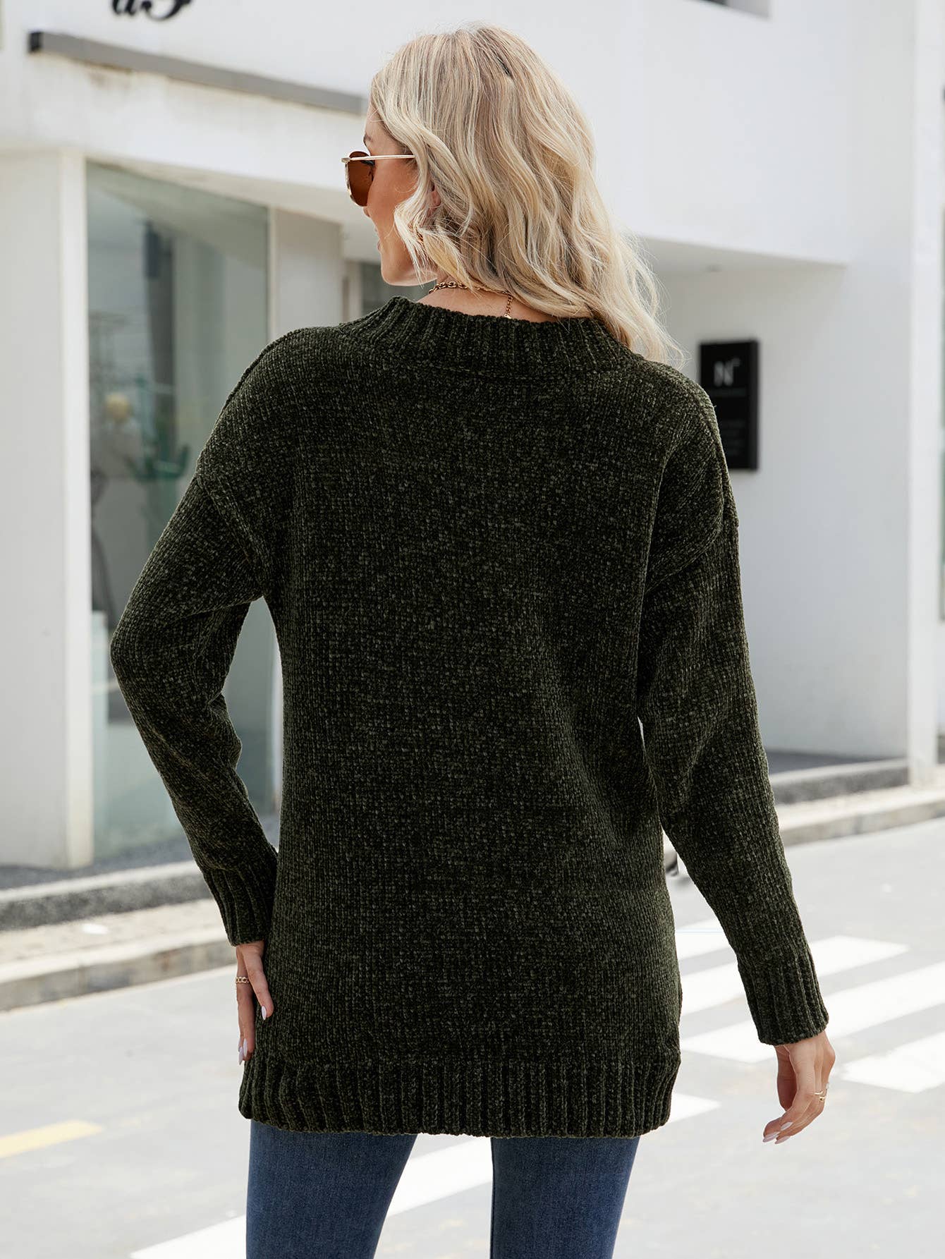 CWOSWL1404_V-Neck Long Sleeve Pullover Sweater
