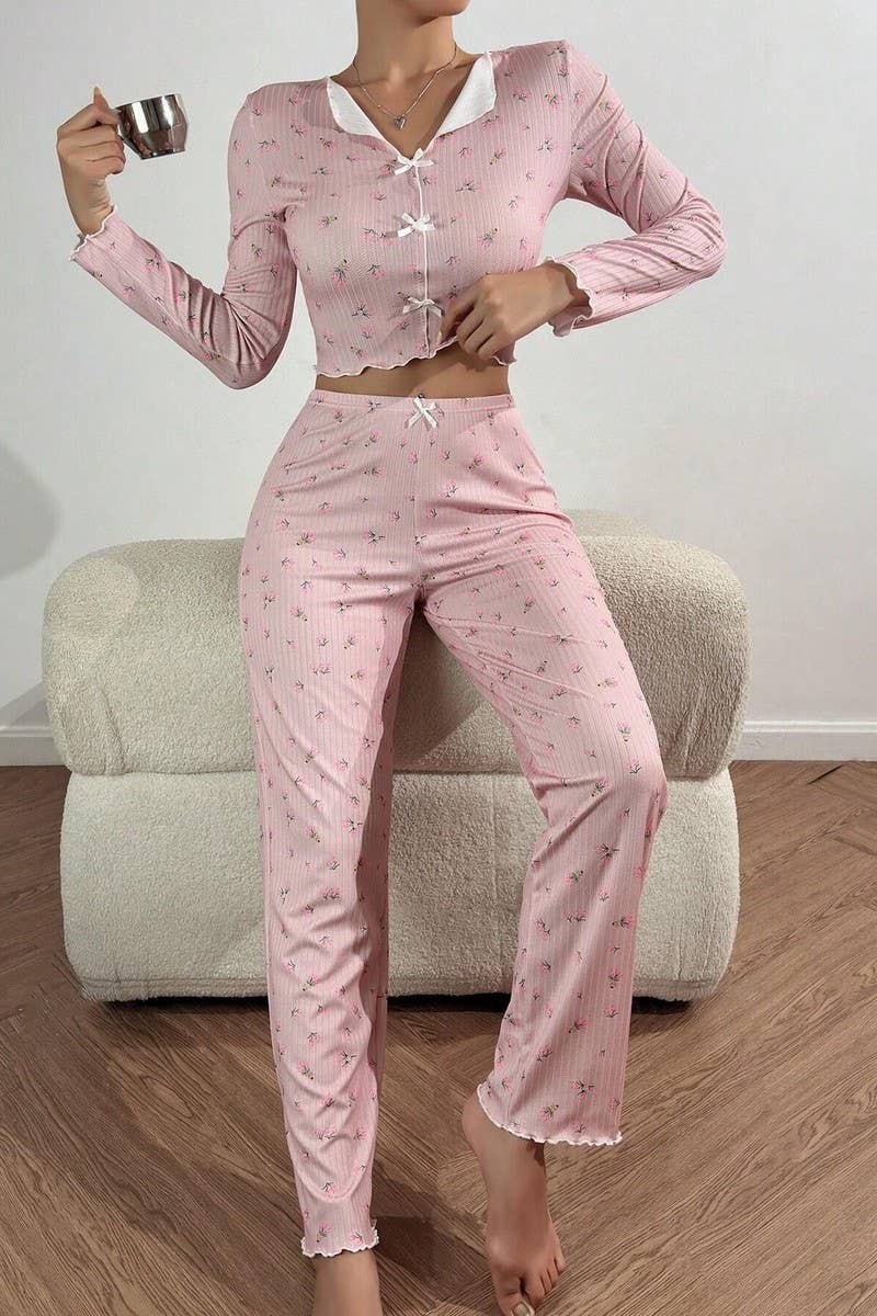 CWSPJ00472_FLORAL PRINT LONG SLEEVE PANTS PAJAMA SET