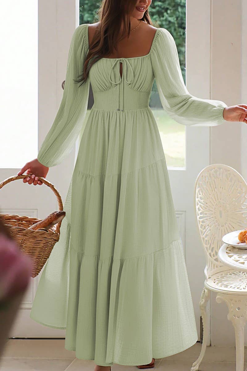 CWDMD01183_LONG SLEEVE SQUARE NECK CASUAL VACATION DRESS