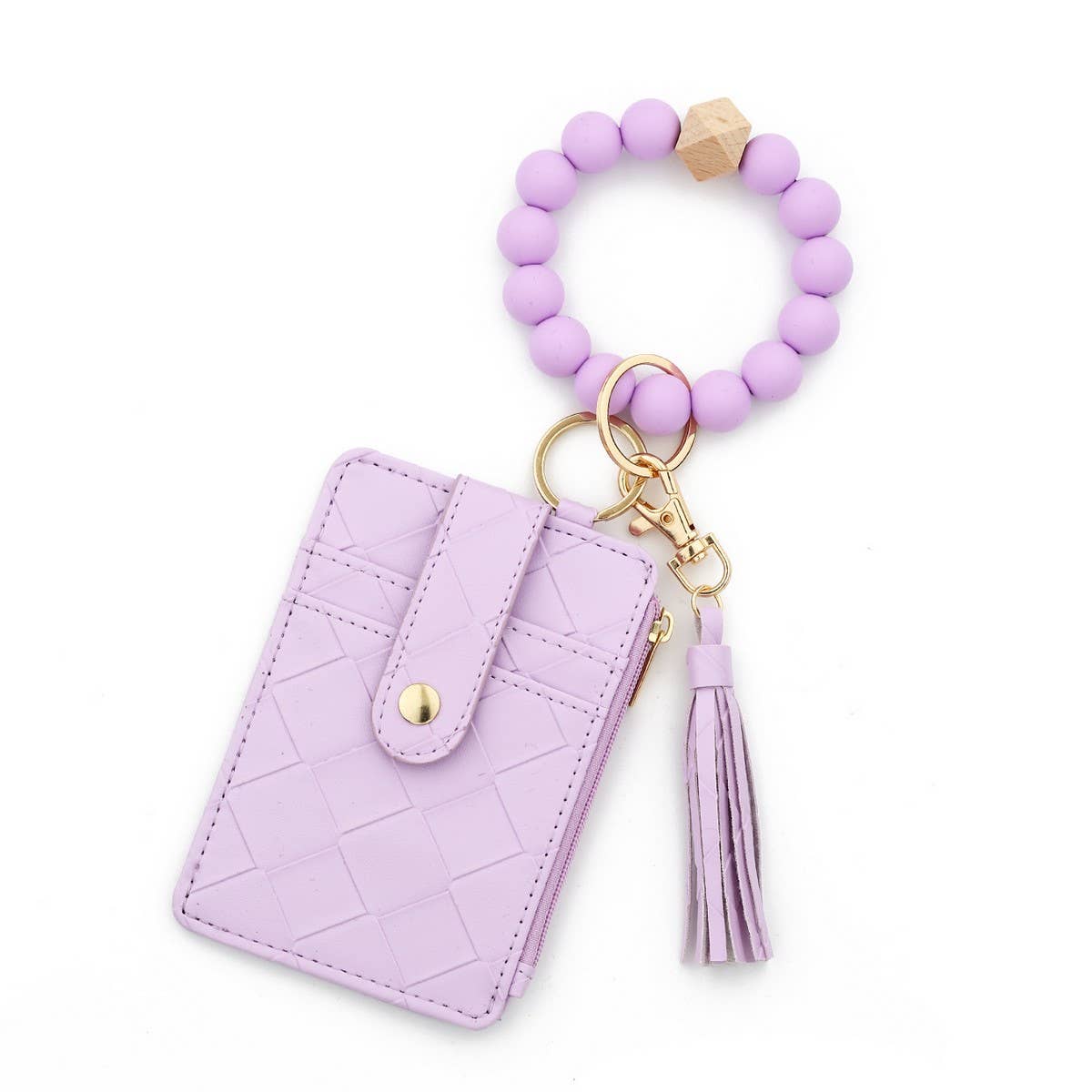 Plaid PU Card Wallet with Silicone Bead Keychain_CWAB4970