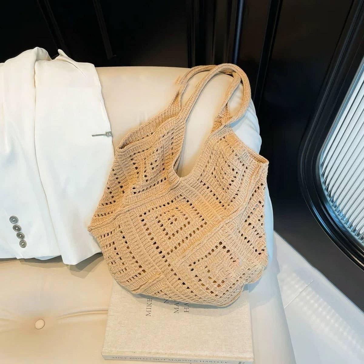 CUAB00627_2025 BOHO KNIT TOTE BAG LARGE CAPACITY HOLLOW BAG