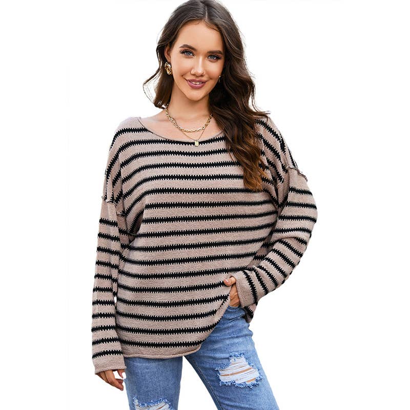 DROP SHOULDER COMMUTER STRIPED PRINT SWEATER