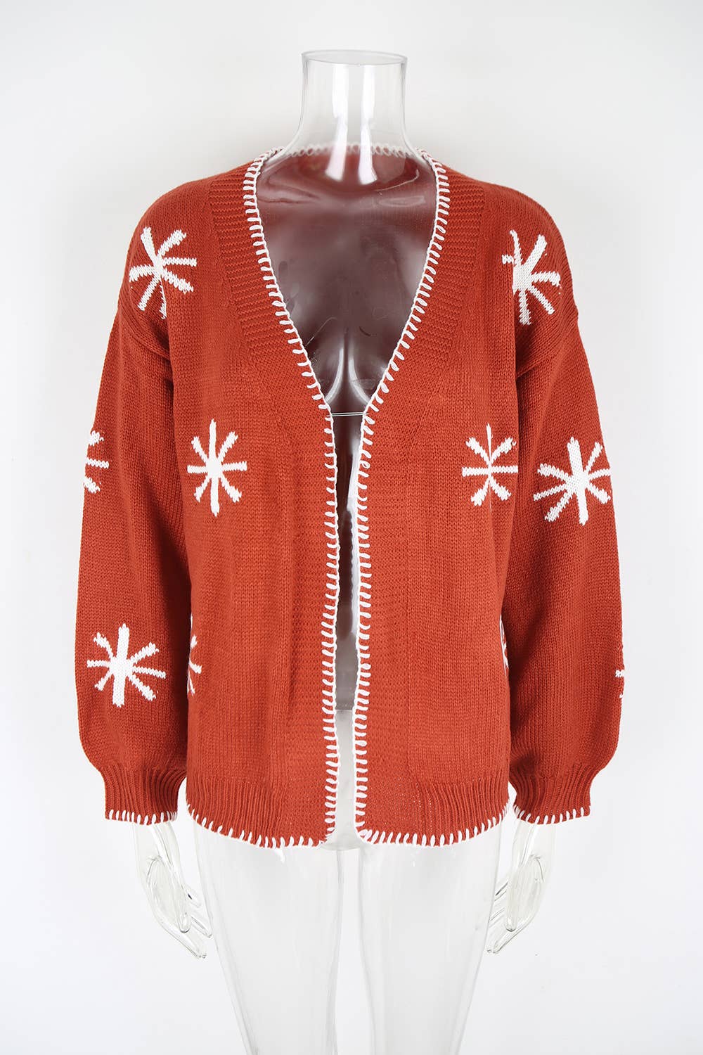 Color-blocking jacquard buttonless cardigan