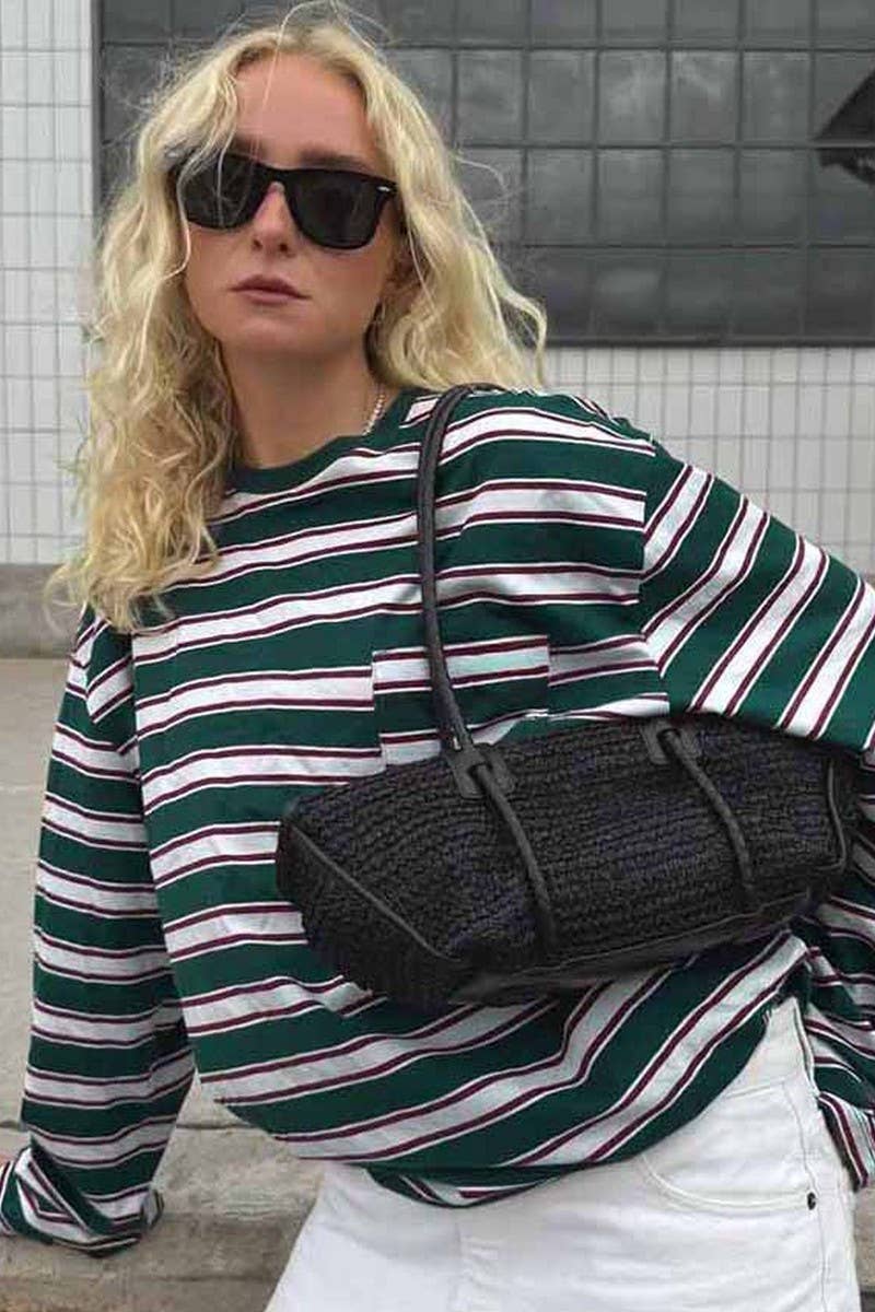 CWTBLL00580_CREW NECK KNITTED STRIPED LONG-SLEEVED TOP