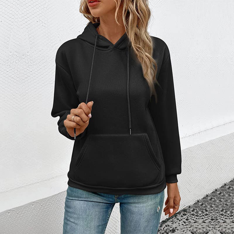 CASUAL HOODED PULLOVER SOLID COLOR POCKET HOODIE