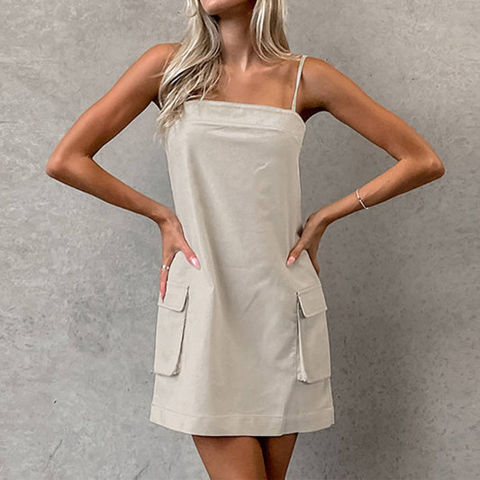 Elegant solid color tie strap cami dress