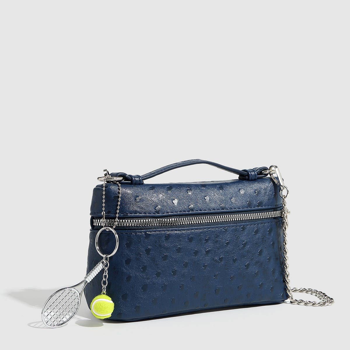 Racing Style Ostrich Grain Shoulder Bag_CWAB5724