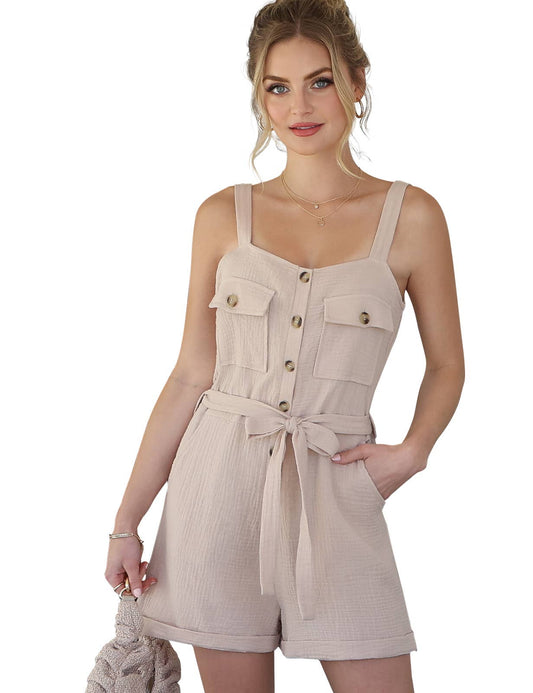 CWSR058_BUTTON DOWN POCKET DETAILED ROMPER WITH STRAP