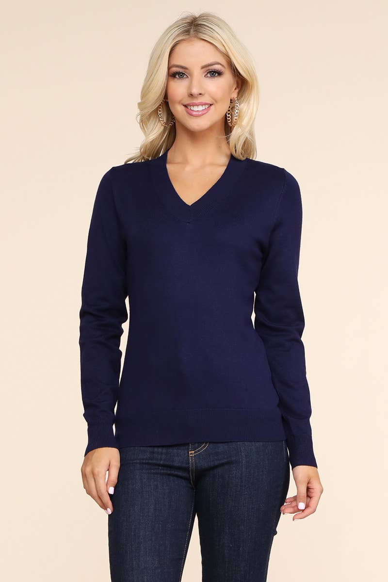 AWOSWL284_Simple V-Neck Pullover Soft Knit Sweater