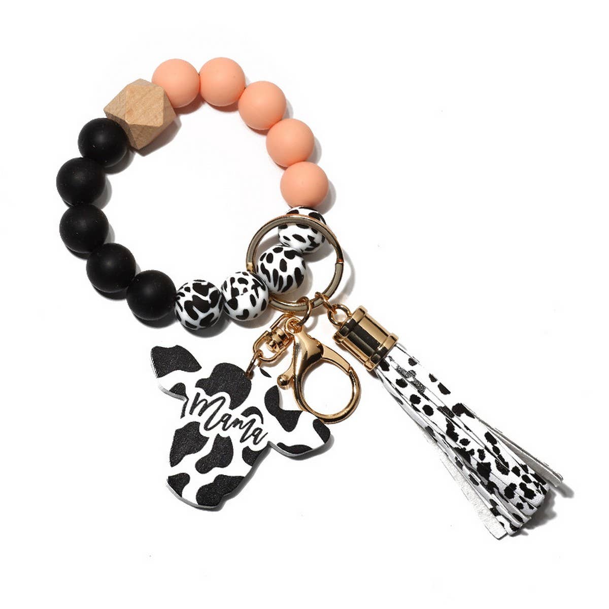 Western Bull Head Keychain Silicone Bead Bracelet_CWAB5027
