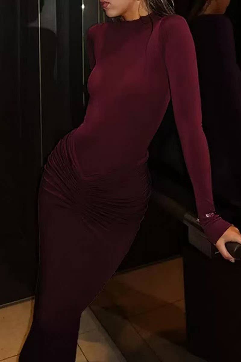 CWDMD01201_SLIM FIT SOLID COLOR PLEATED SEXY HIP DRESS