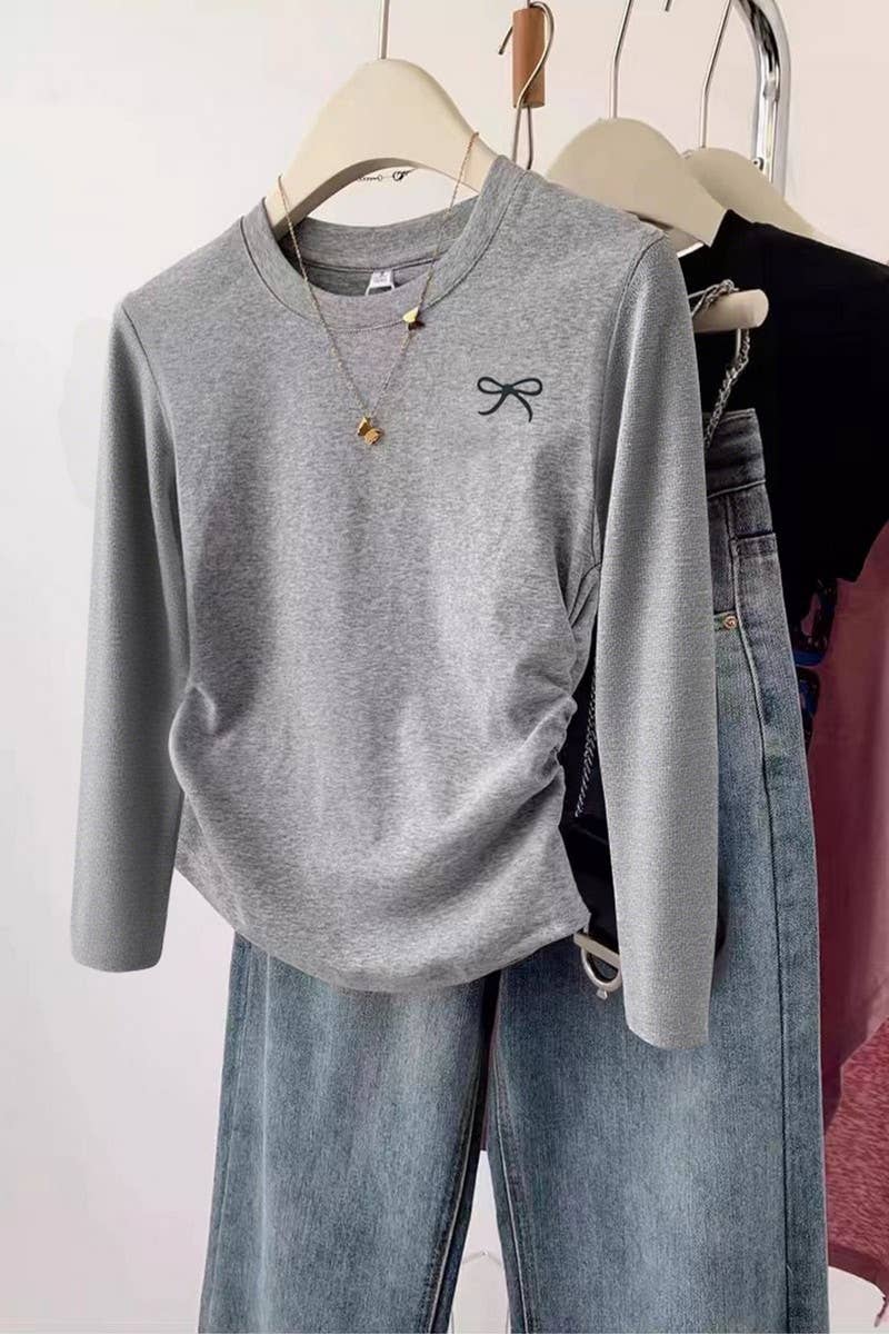 CWTBLL01052_SOLID COLOR LONG-SLEEVED CASUAL BOTTOMING TOP