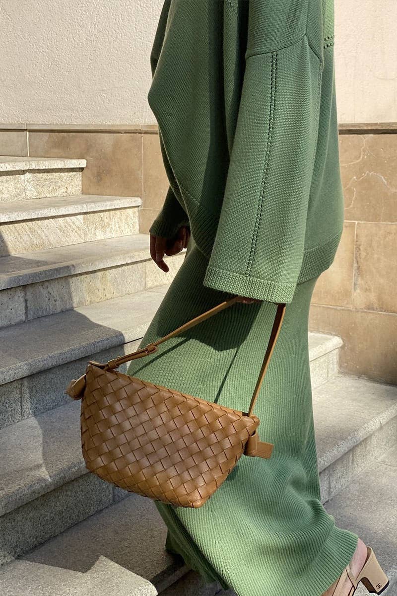 CWSS0750_KNITTED V-NECK LONG SLEEVE SWEATER SKIRT SET