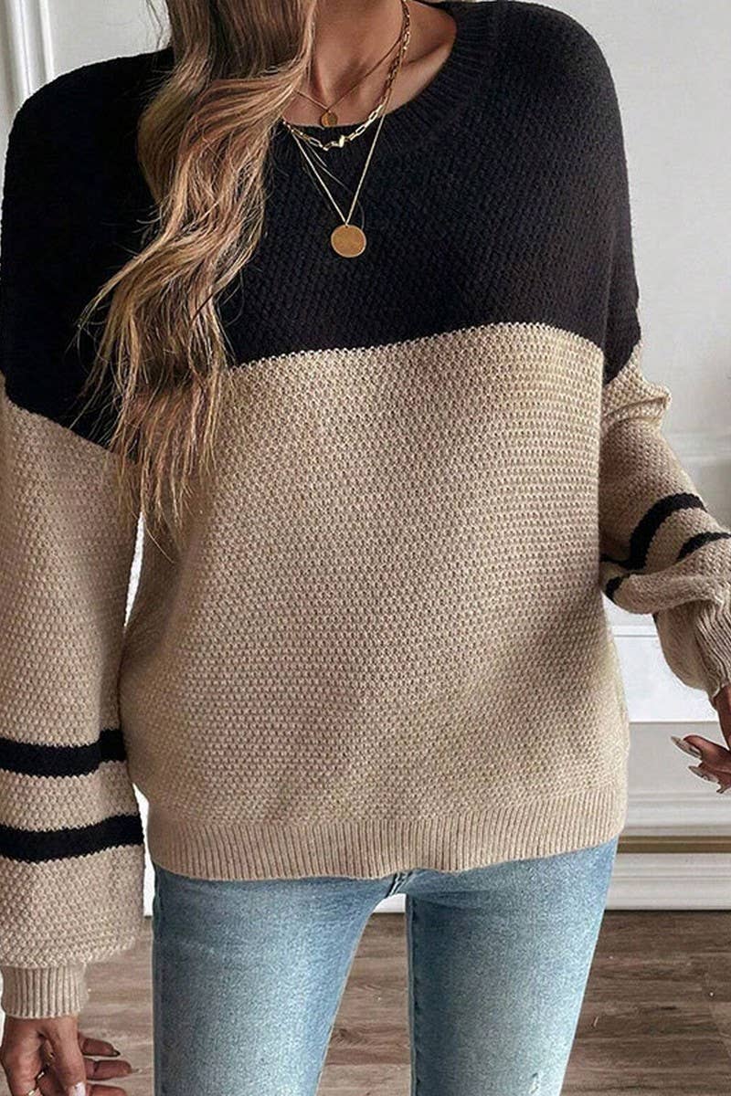 CWOSWL07351_COLORBLOCK CREWNECK KNIT PULLOVER SWEATER