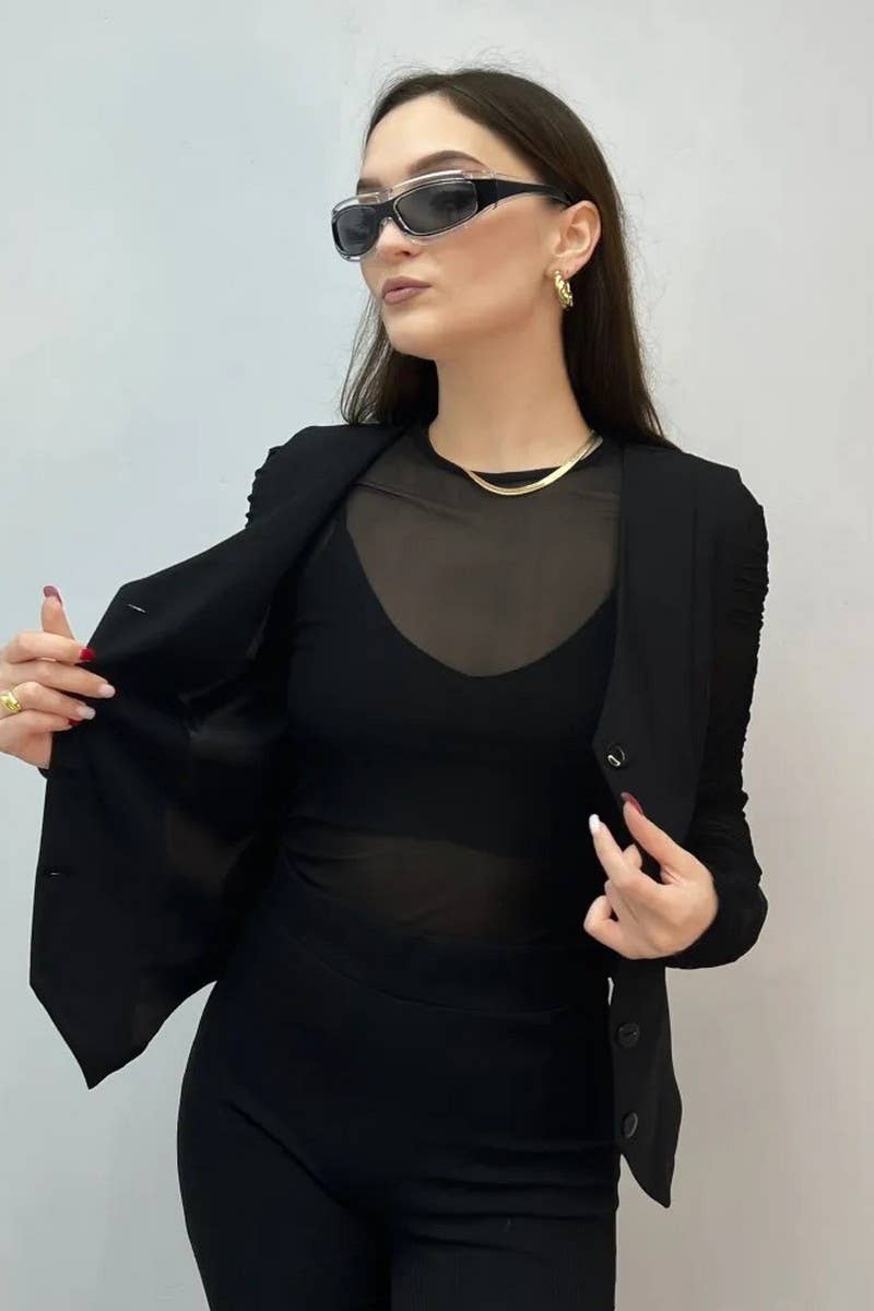 CWTBLSL0905_VINTAGE SLEEVELESS BLAZER VEST CARDIGAN TOP