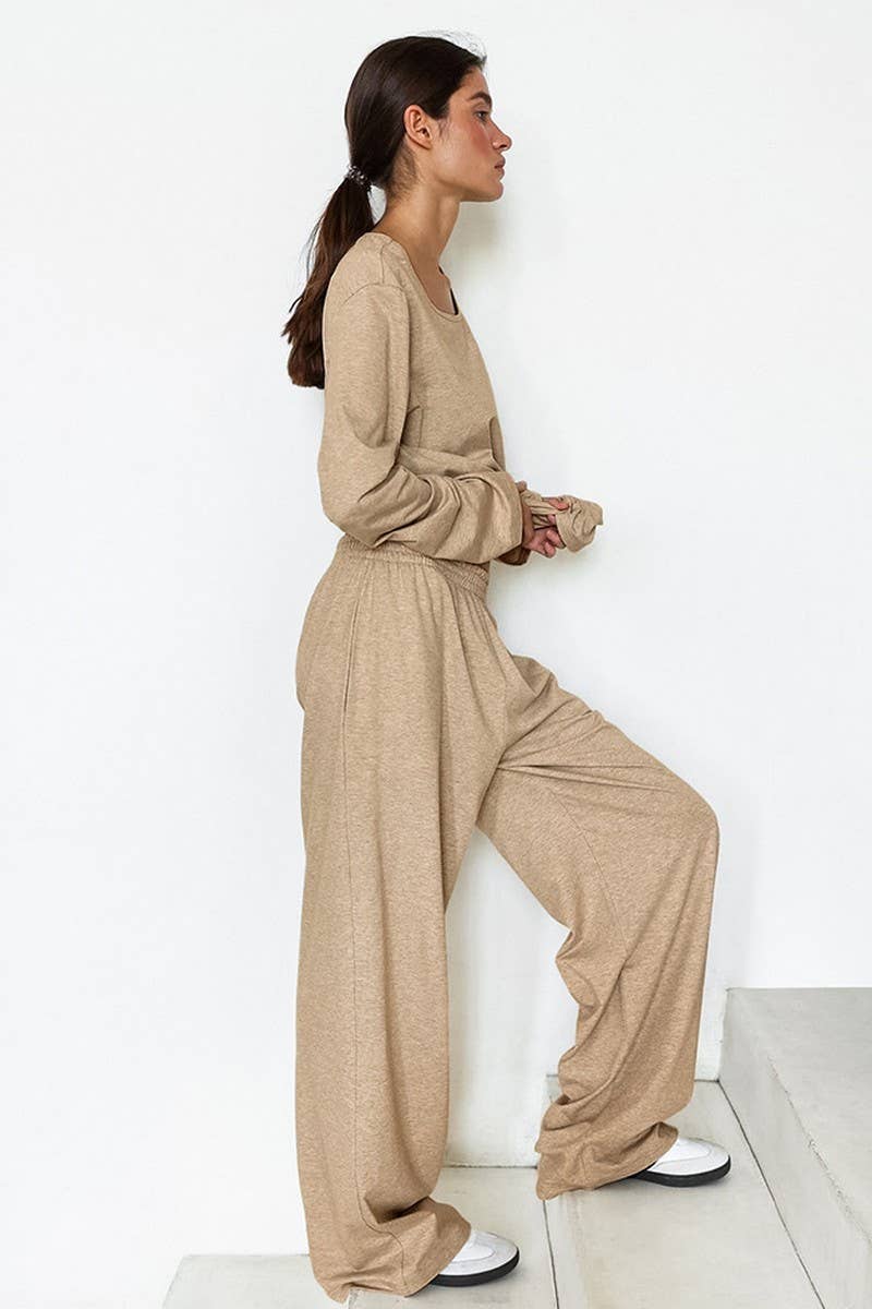 CWSJS1412_SOLID COLOR LONG SLEEVE LONG PANTS PAJAMA SET