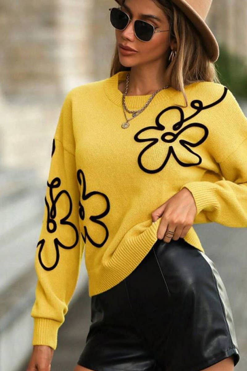 CWOSWL07304_3D FLORAL EMBROIDERED CREWNECK KNIT SWEATER