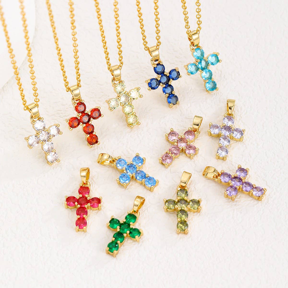 Colorful Zircon December Cross Pendant Necklace