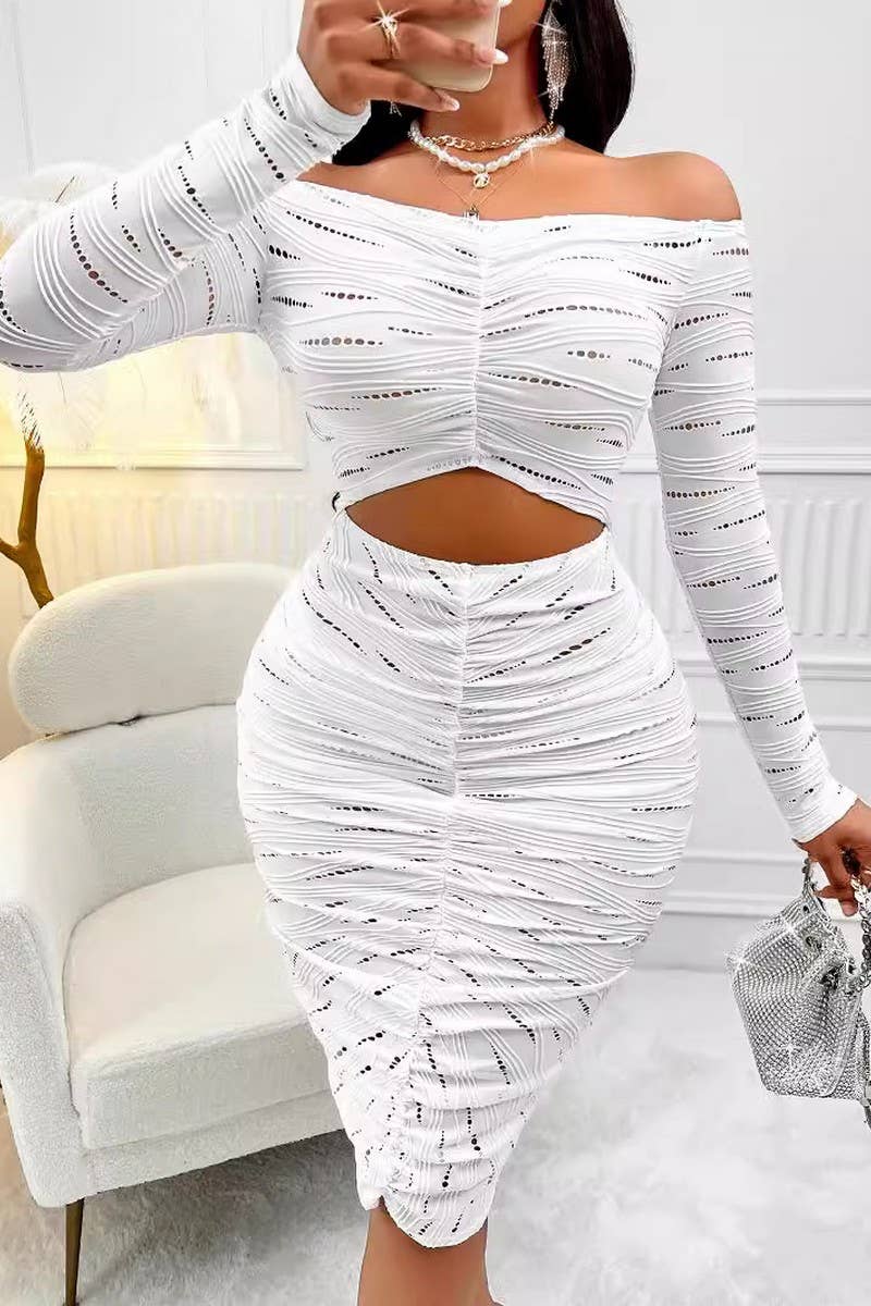 CWDSD7107_SEXY ONE-SHOULDER LONG-SLEEVED HOLLOW DRESS