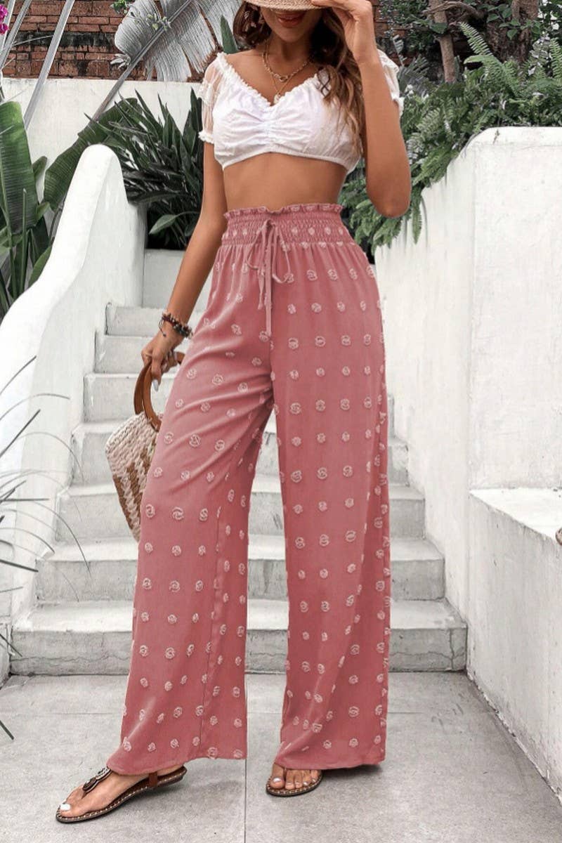 CWBLP0686_HIGH WAIST JACQUARD WIDE LEG CASUAL LONG PANTS