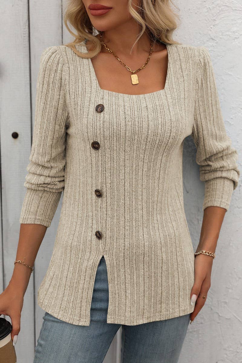 CWTBLL1815_SQUARE NECK RIBBED SOLID COLOR BUTTON TOP