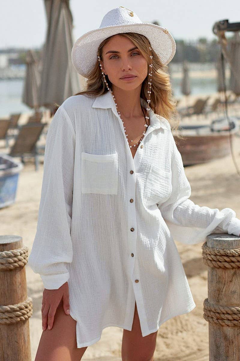 CWTSTL904_SOLID COLOR SIMPLE LOOSE LONG-SLEEVED SHIRT