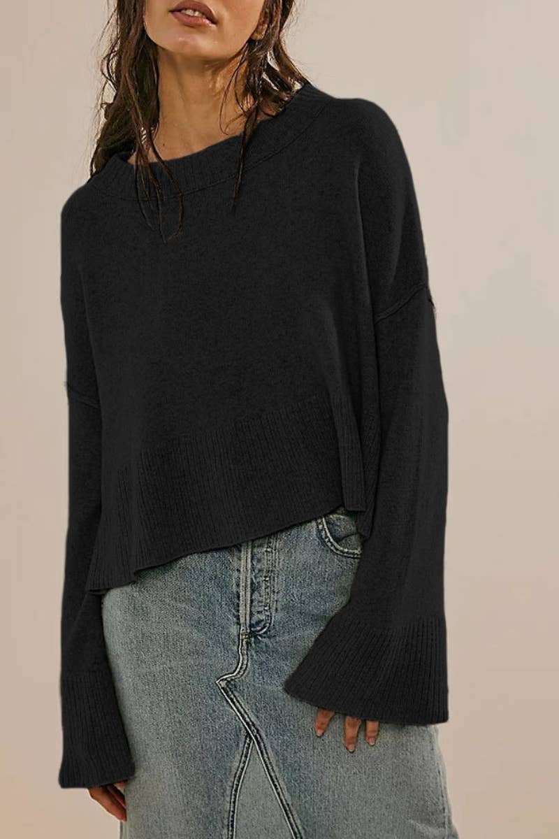CWOSWL5877_AUTUMN CREW-NECK SWEATER WITH FLARED SLEEVES