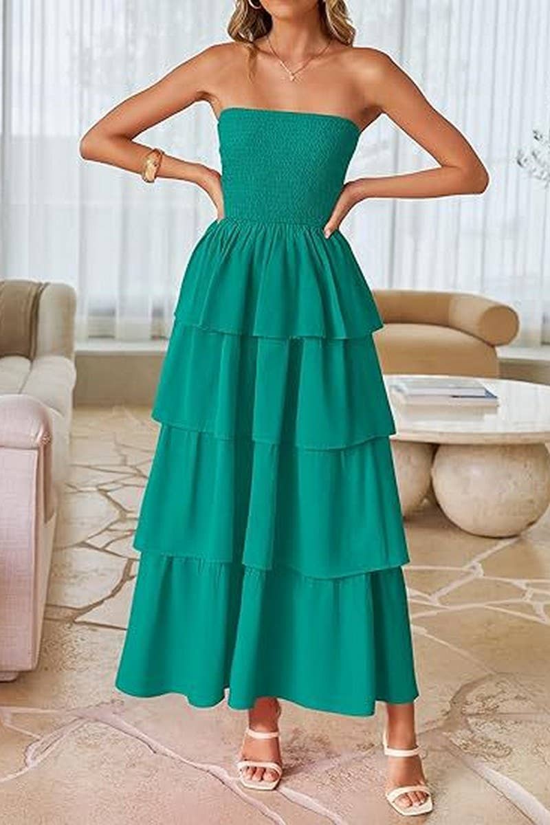 CWDMD6364_OFF-THE-SHOULDER LAYERED TUBE-TOP SUNDRESS