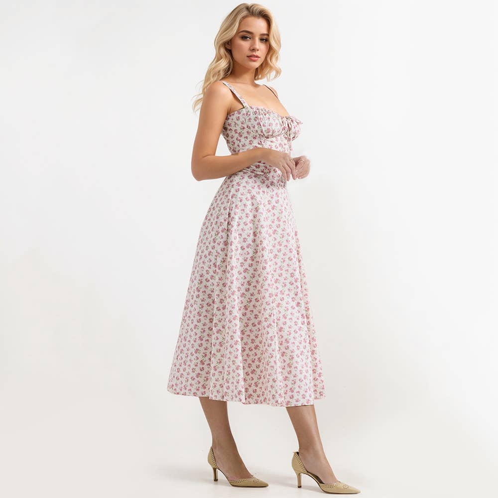 Backless Tie Strap Printed Sleeveless Dress