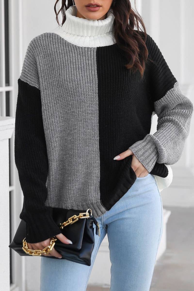 CWOSWL6404_COLOR MATCHING TURTLENECK LONG-SLEEVED SWEATER