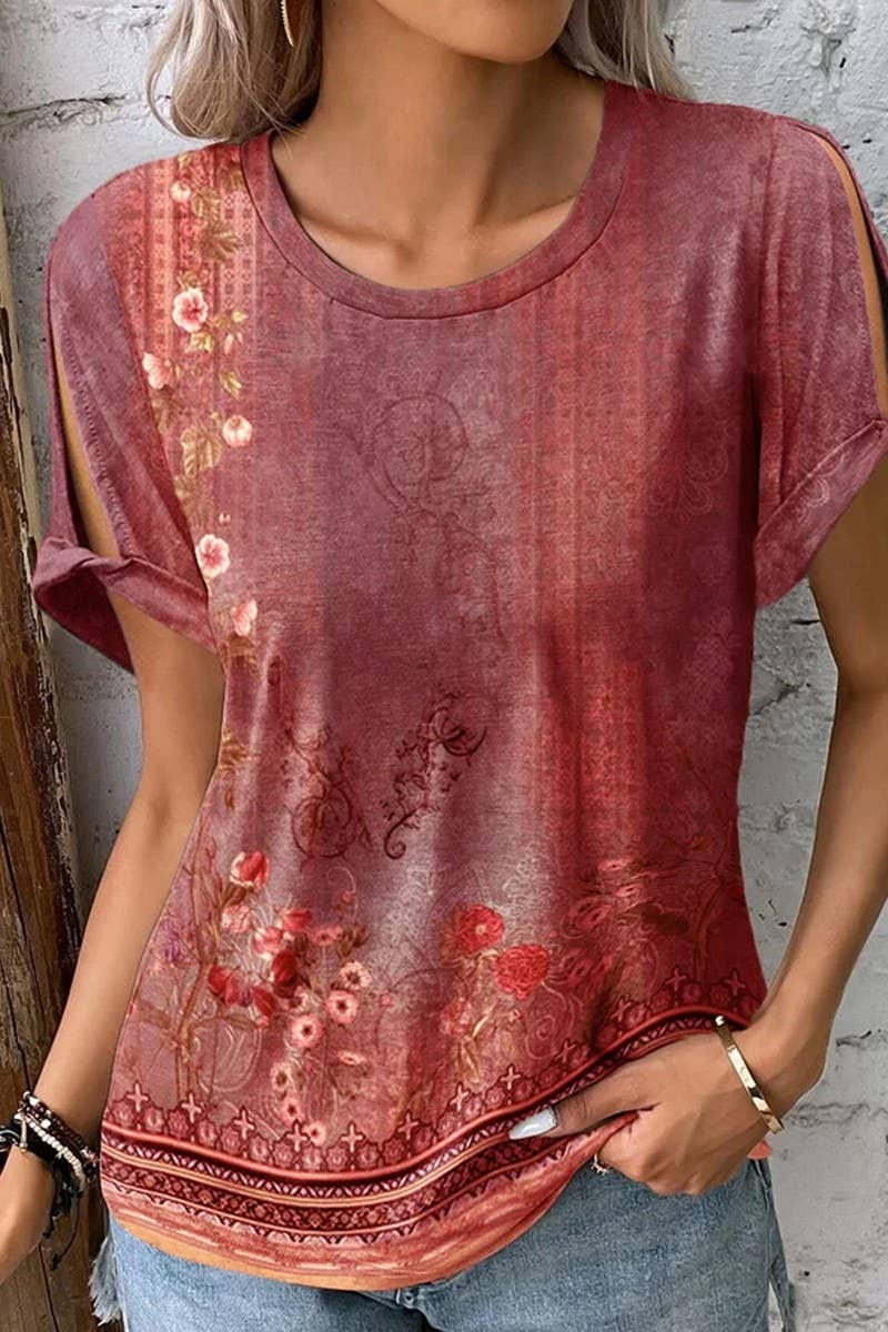 CWTBLS2308_BOHO PRINT SHORT SLEEVE CASUAL COMFY T-SHIRT