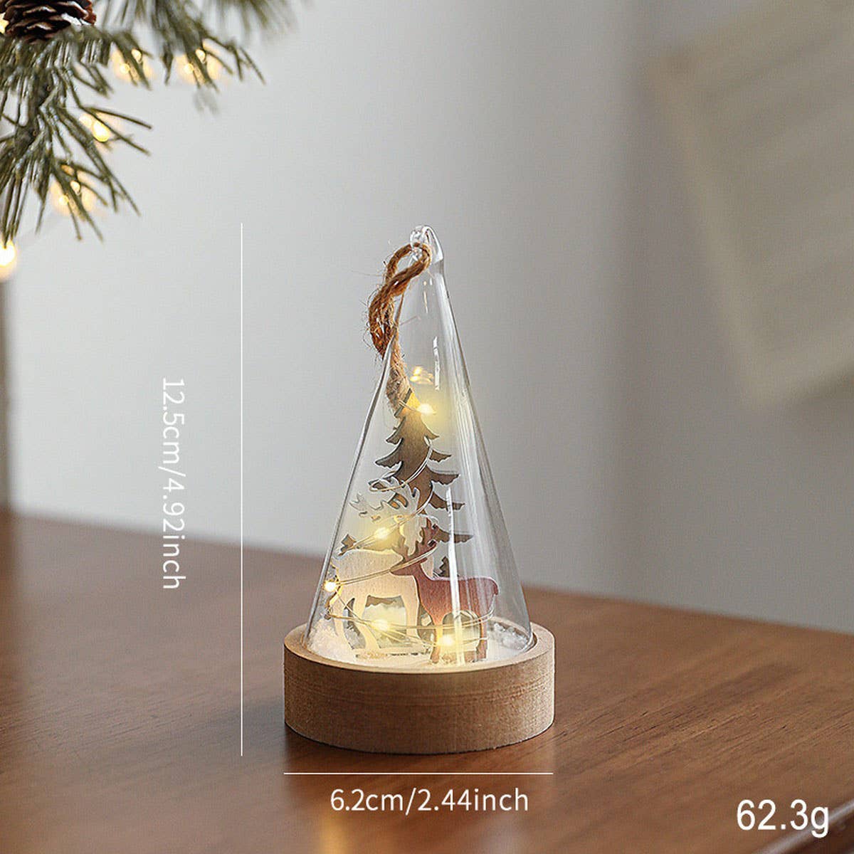 Wood Glass Xmas Night Light Santa Reindeer Scene_CWMM9691