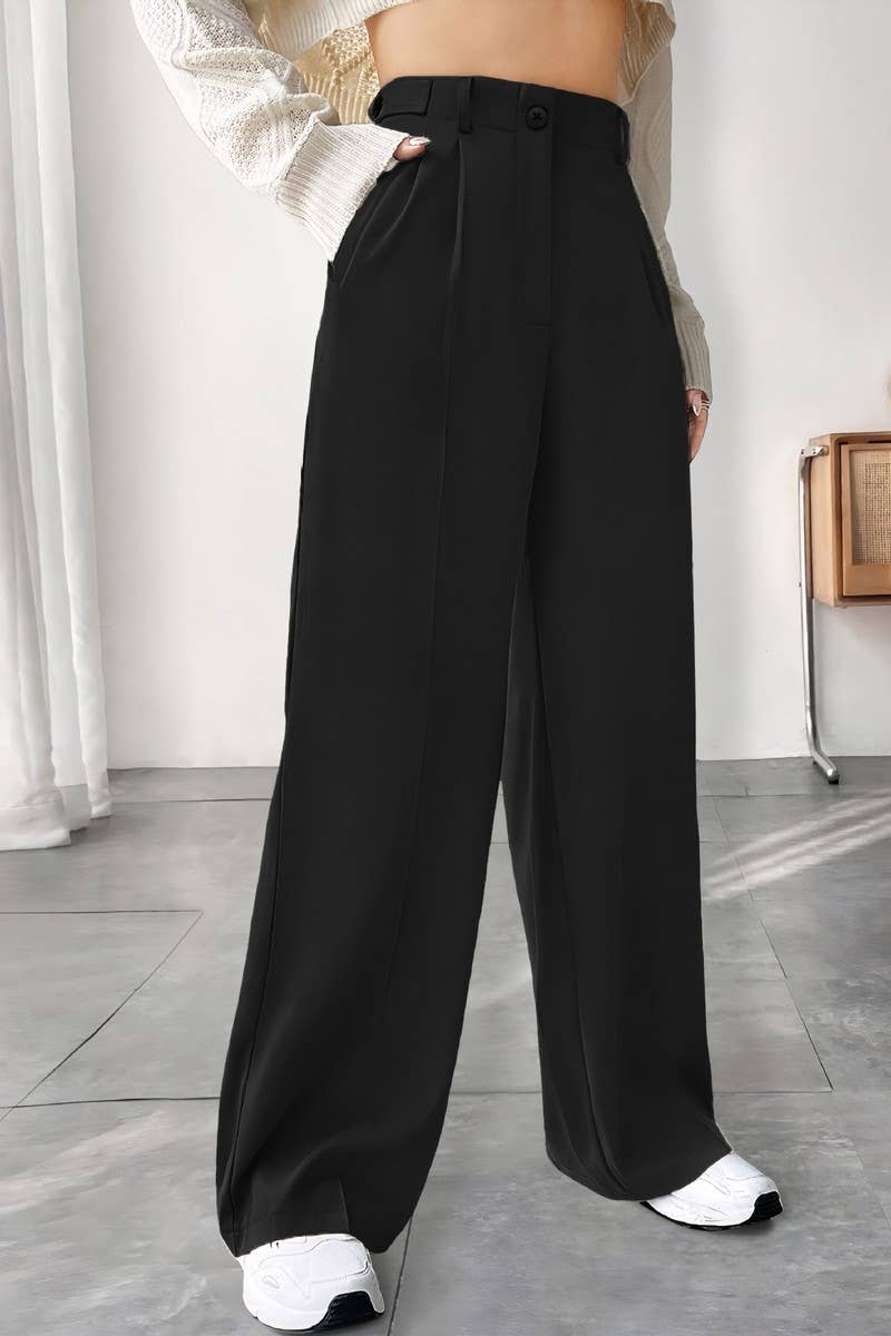 CWBLP2073_LOW RISE DRAPED WIDE LEG STRAIGHT TROUSERS