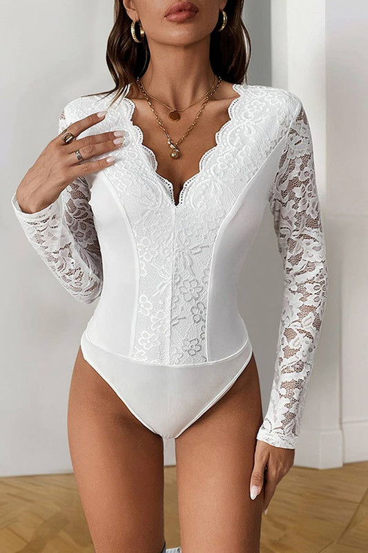 CWSBSL00029_SOLID LONG SLEEVE V-NECK LACE TRIM BODYSUIT