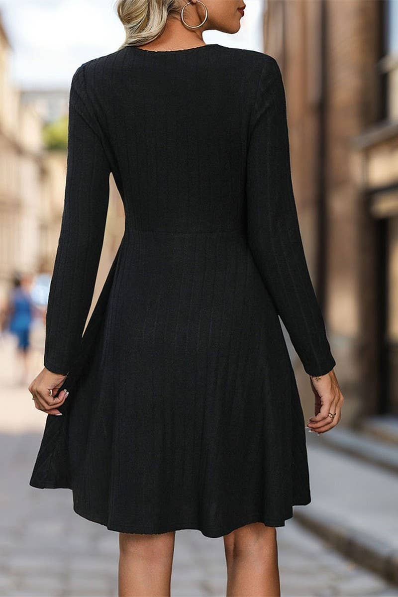 CWDSD5352_LONG-SLEEVED SOLID COLOR KNITTED SKIRT