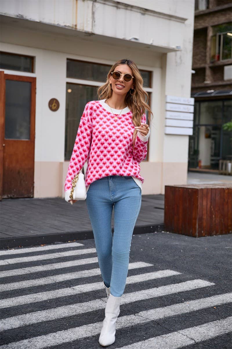 CWOSWL5760_VALENTINE'S DAY ROUND NECK SMALL HEART SWEATER