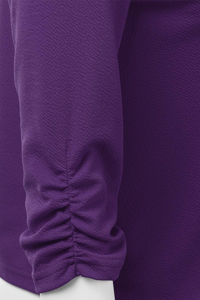 CWOBL091_Casual Work Ruched 3/4 Slv Open Front Blazer Jacket