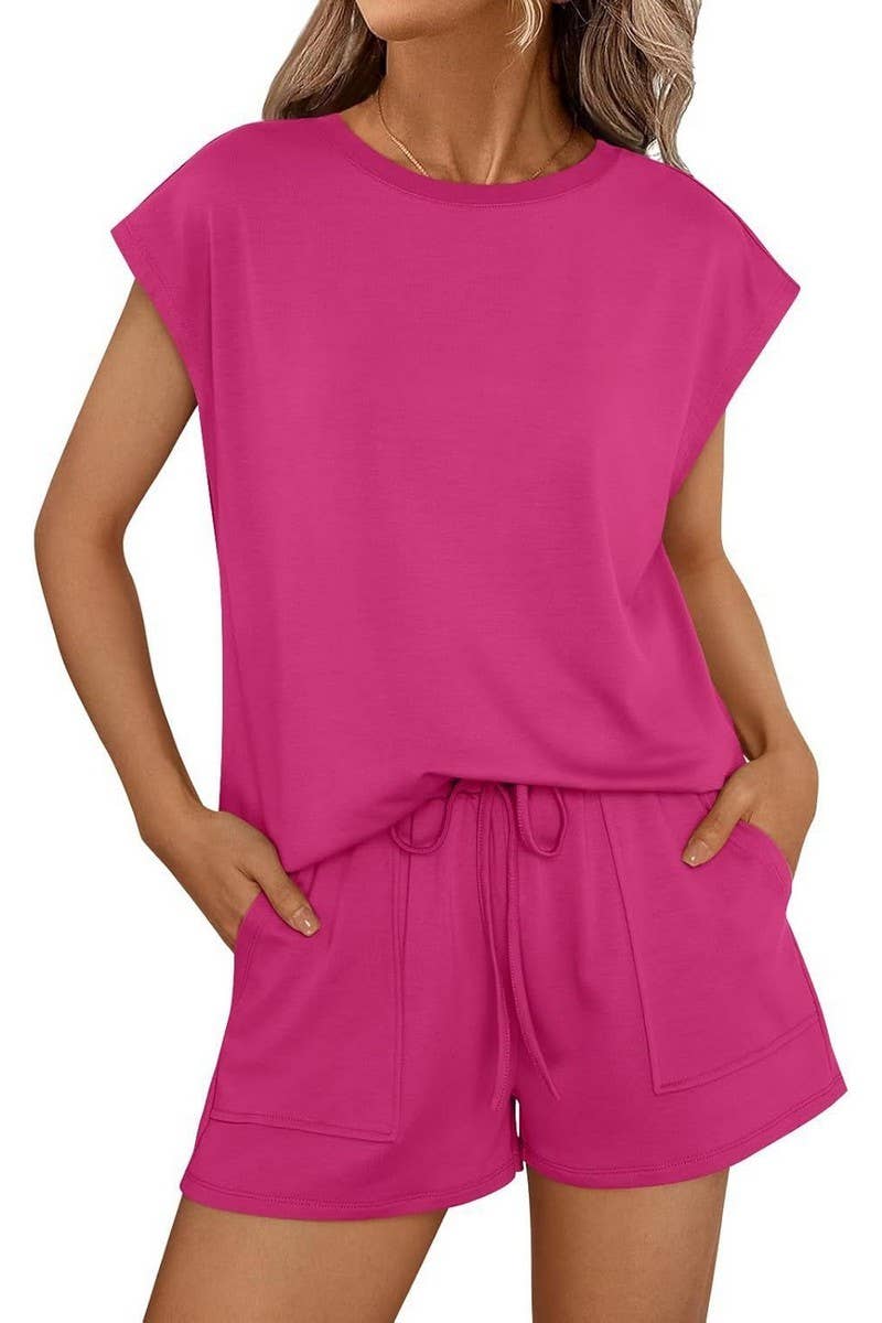 CWSTB00487_2025 SPRING SUMMER WOMEN 2 PIECE SET SHORT SLEEVE