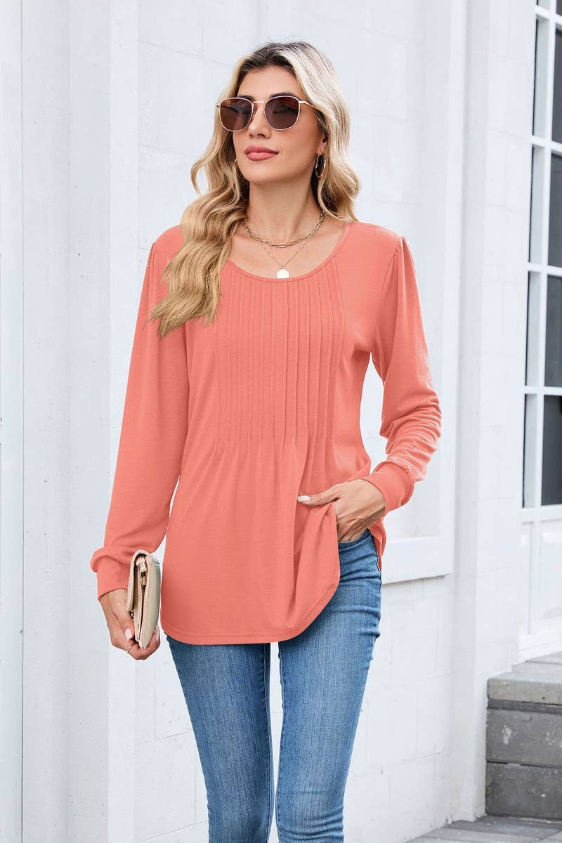 CWTBLL01305_CREW NECK SOLID RIBBED LONG SLEEVE CASUAL TEE