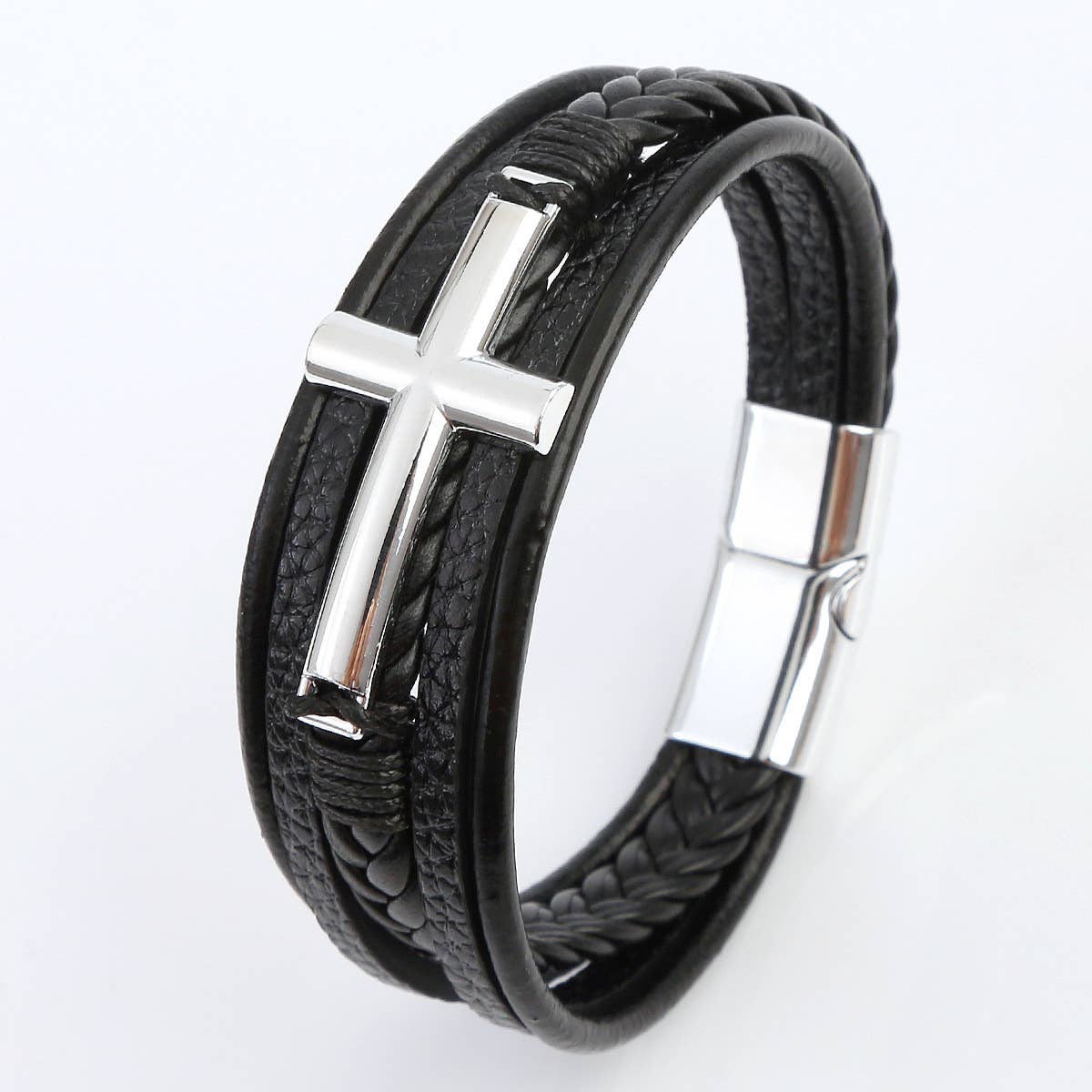 NEW LEATHER HANDWOVEN GOLD MAGNET BUCKLE BRACELET