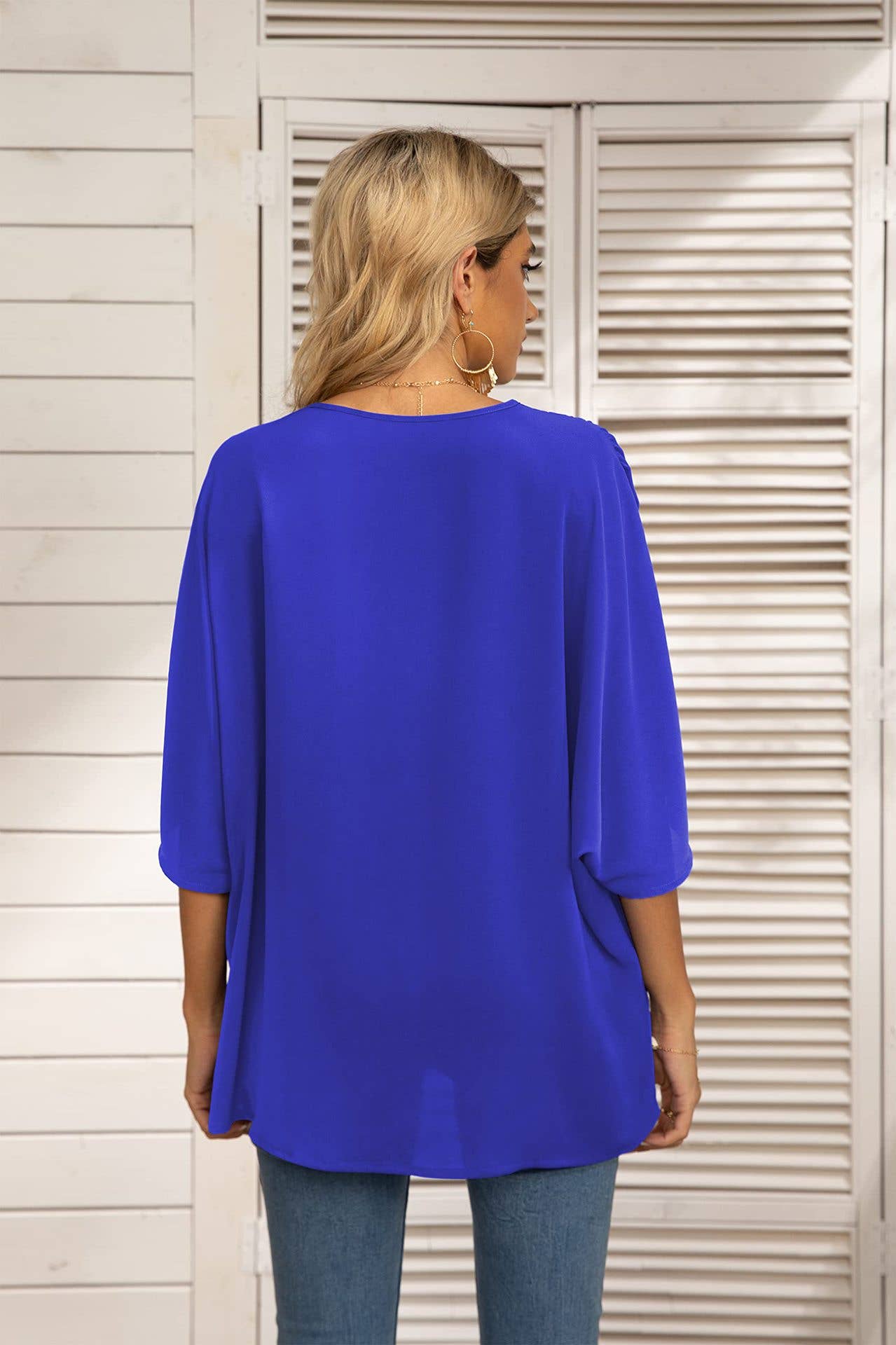BAT-SLEEVED CHIFFON V-NECK SHORT-SLEEVED SHIRT