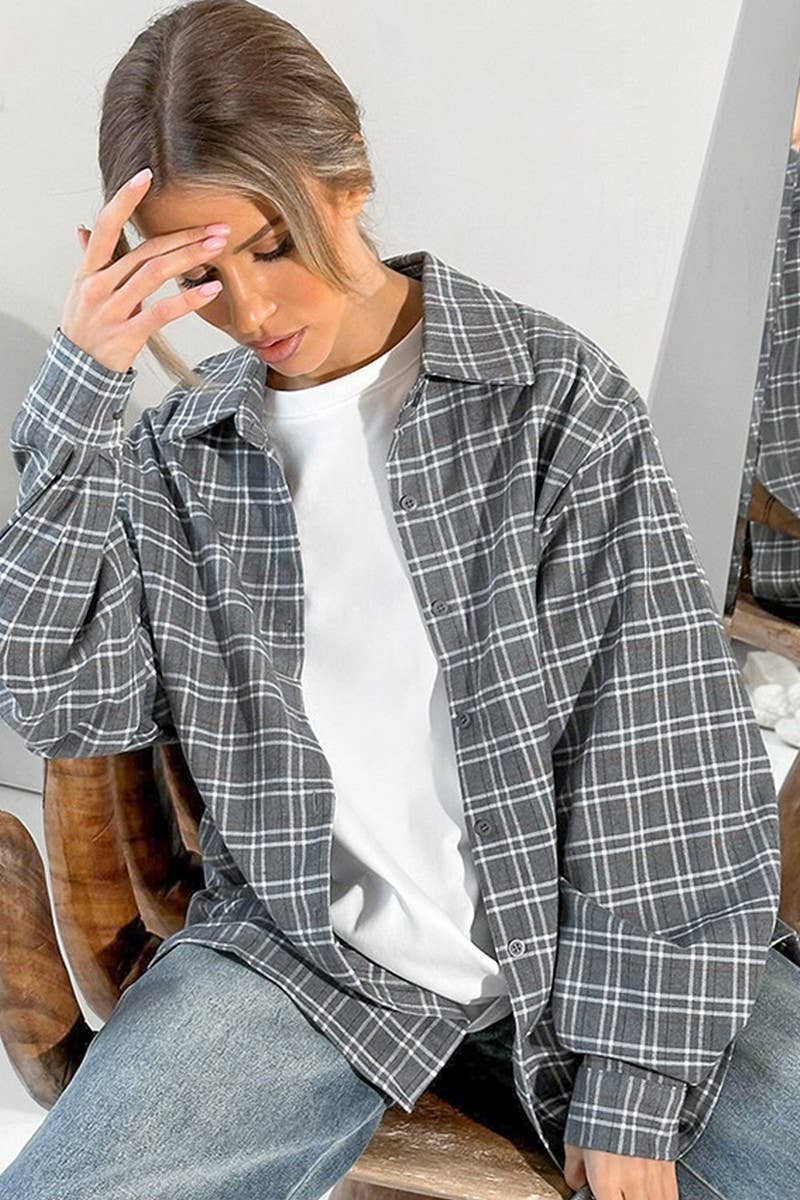 CWTBLL00626_SIMPLE LOOSE NICHE PLAID LONG-SLEEVED SHIRT